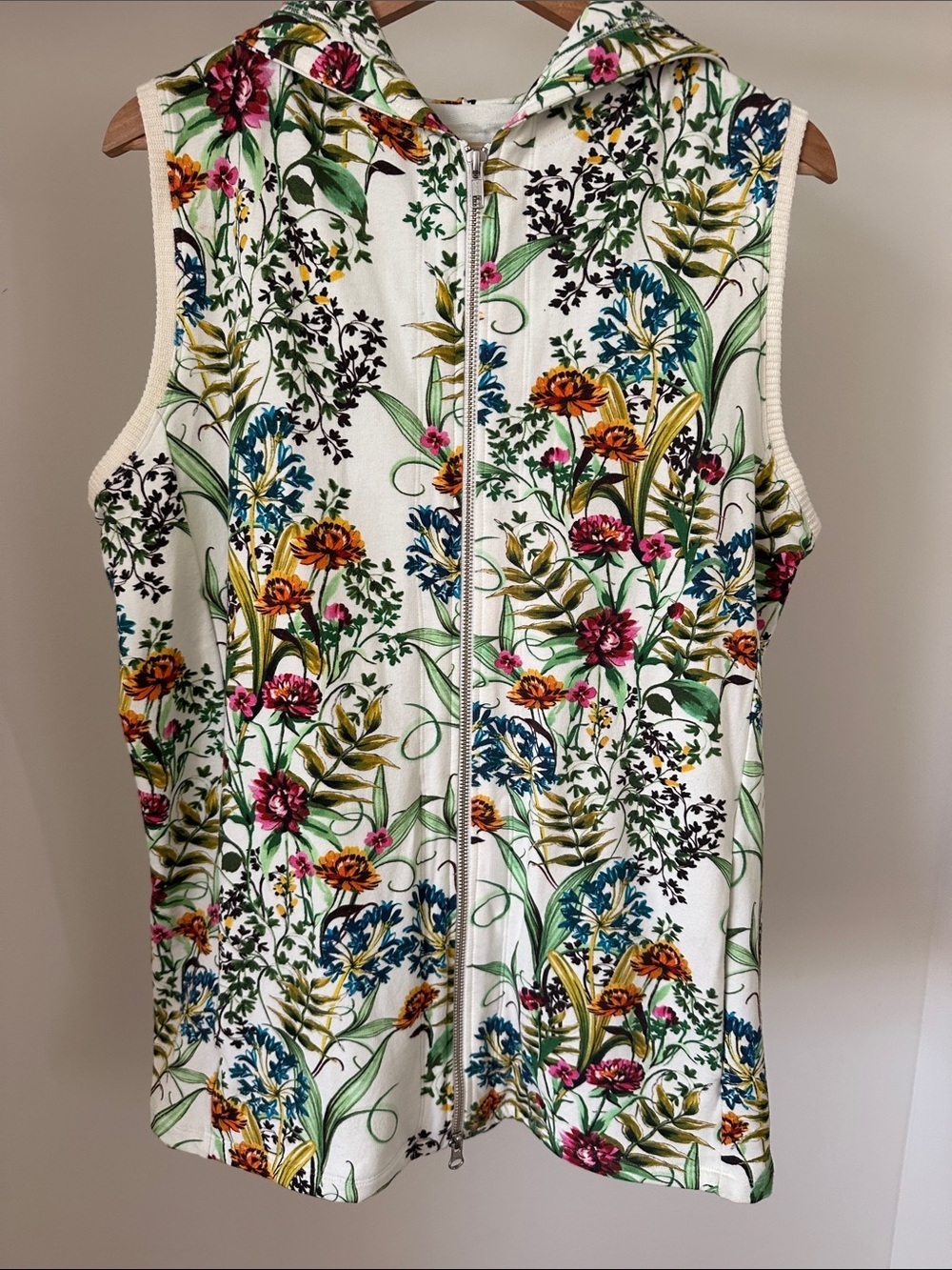 Johnny Was PETE & GRETA White Floral Zip Knit Vest‎